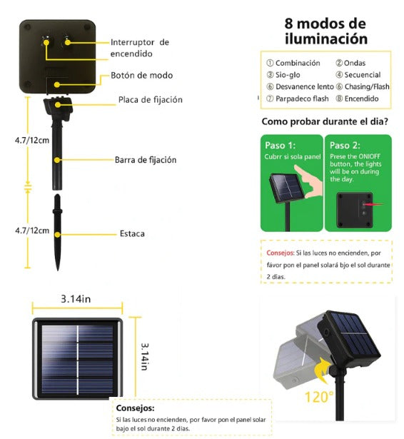 ☀️✨ Luces Solares LED Decorativas 2X1 | 💡 8 Modos de Iluminación | 🌙 Encendido Automático | 🔋 Batería Recargable 1200mAh | 🌧️ IP65 Resistentes al Clima | 🎄 Ideales para Jardín, Terraza y Navidad