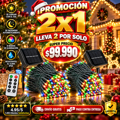 ☀️✨ Luces Solares LED Decorativas 2X1 | 🎛️ Control Remoto | 💡 8 Modos de Iluminación | 🌙 Encendido Automático | 🔋 Batería Recargable 1200mAh | 🌧️ IP65 Resistentes al Clima | 🎄 Ideales para Jardín, Terraza y Navidad