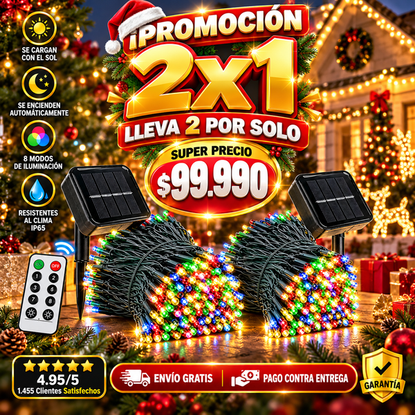 ☀️✨ Luces Solares LED Decorativas 2X1 | 🎛️ Control Remoto | 💡 8 Modos de Iluminación | 🌙 Encendido Automático | 🔋 Batería Recargable 1200mAh | 🌧️ IP65 Resistentes al Clima | 🎄 Ideales para Jardín, Terraza y Navidad