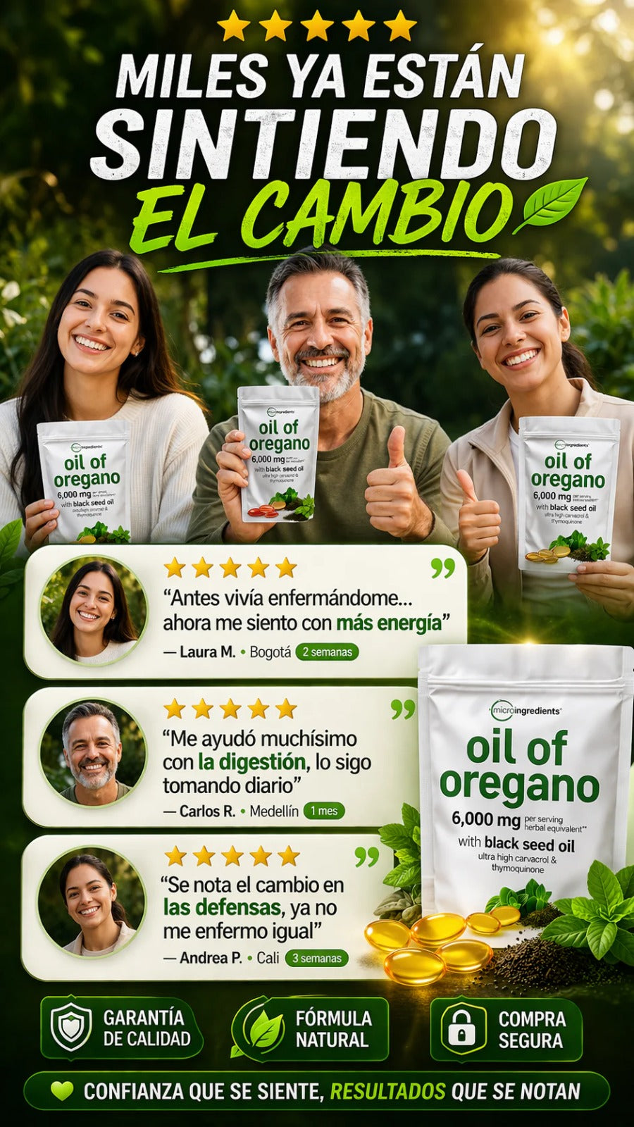 Clientes satisfechos con 🌿 Aceite de Orégano + Semilla Negra | 90 Cápsulas | 6.000 mg por Porción | Carvacrol + Timol + Timoquinona 🇺🇸