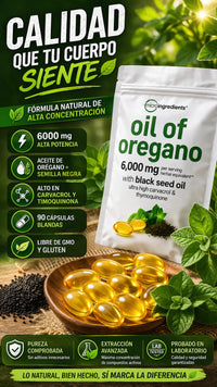 🌿 Aceite de Orégano + Semilla Negra | 90 Cápsulas | 6.000 mg por Porción | Carvacrol + Timol + Timoquinona 🇺🇸