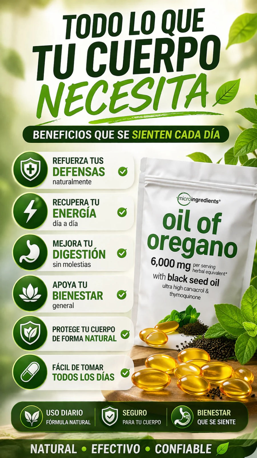 Sellos de confianza 🌿 Aceite de Orégano + Semilla Negra | 90 Cápsulas | 6.000 mg por Porción | Carvacrol + Timol + Timoquinona 🇺🇸